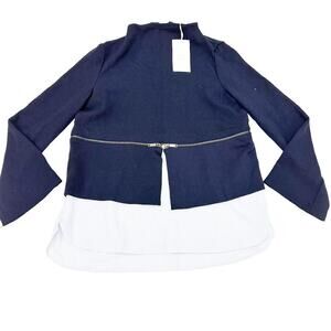 Zara Blue Sweater Layered Removable Zipper Blouse Size L NWT